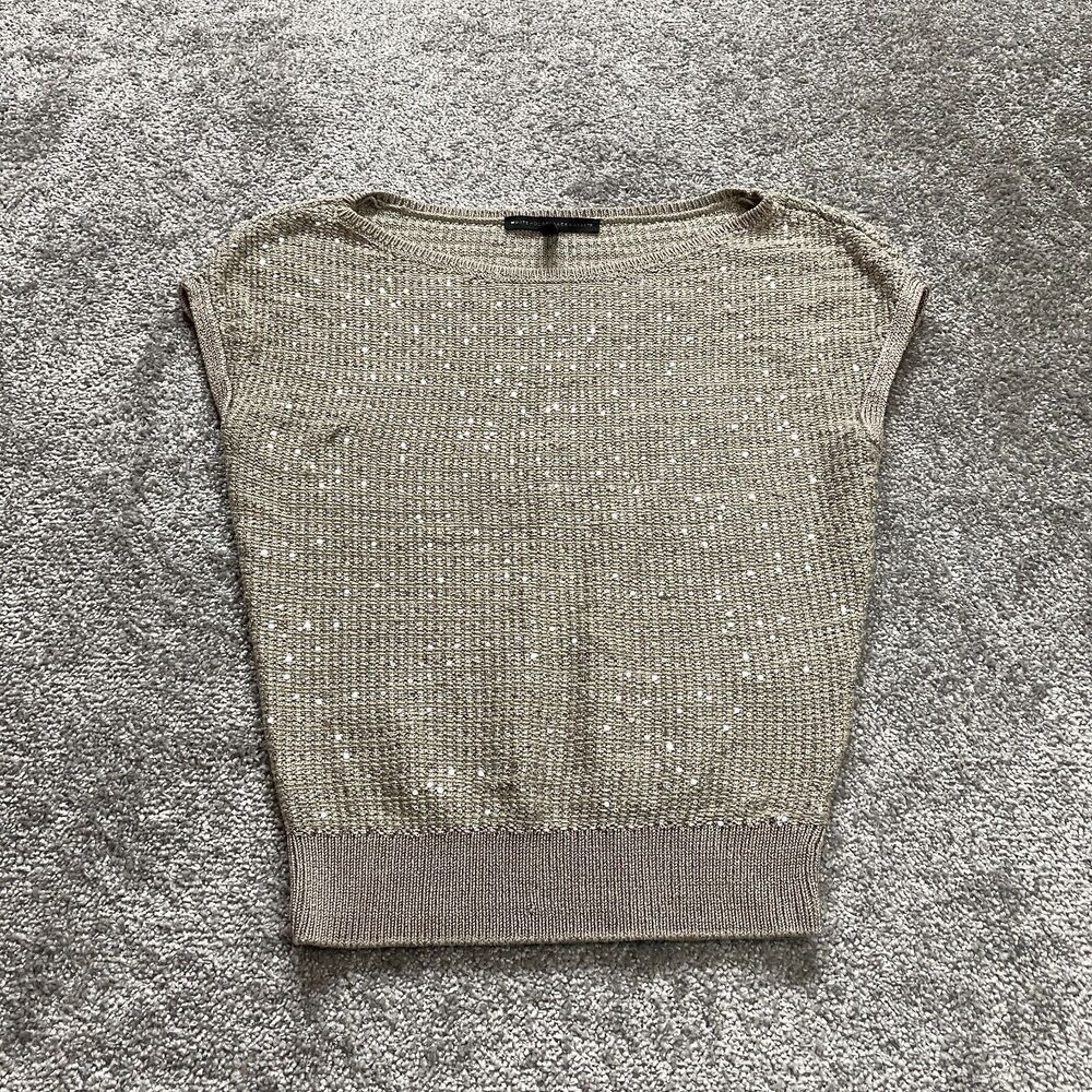 White House Black Market Sweater Vest Womens XS Gold Shiny Sequins Metallic